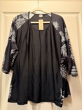 Coco Reef Black & White Palm-Print Women's Swim Coverup Tunic